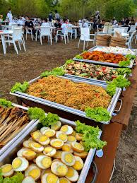 Private event catering table prepared with elegant food selections